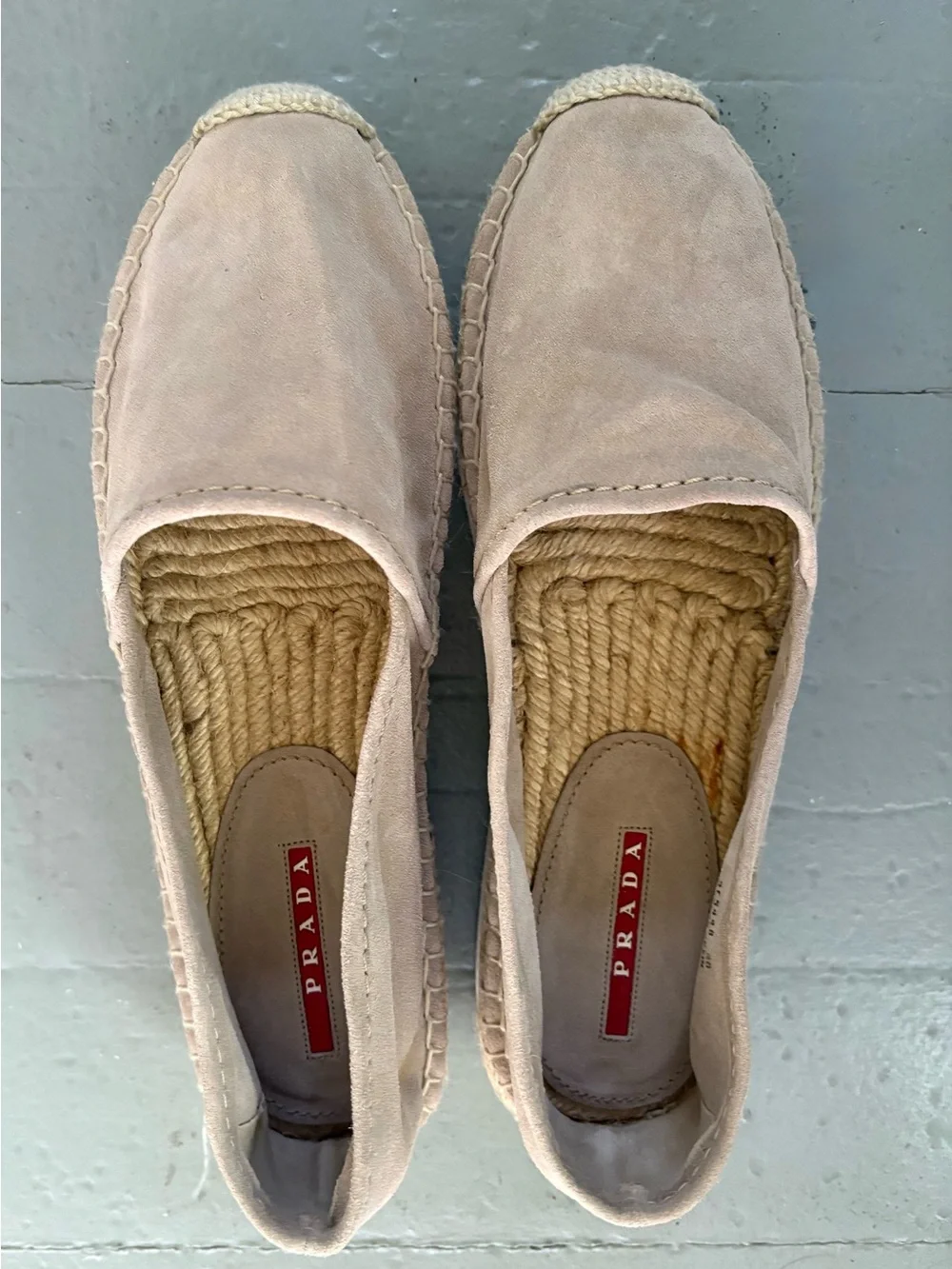 NWOB Vintage PRADA Women’s Beige Suede Espadrille Slip-On, Silk Dust Bag, EU 40